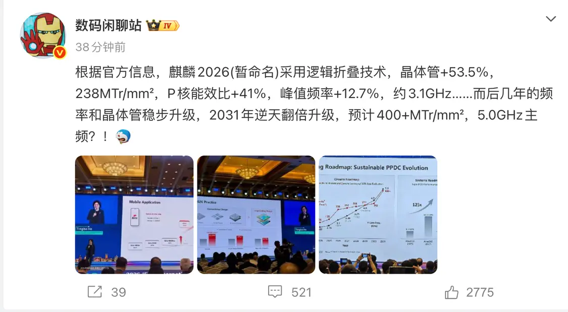 麒麟晶体管密度提升53.5% 峰值频率首超3GHz