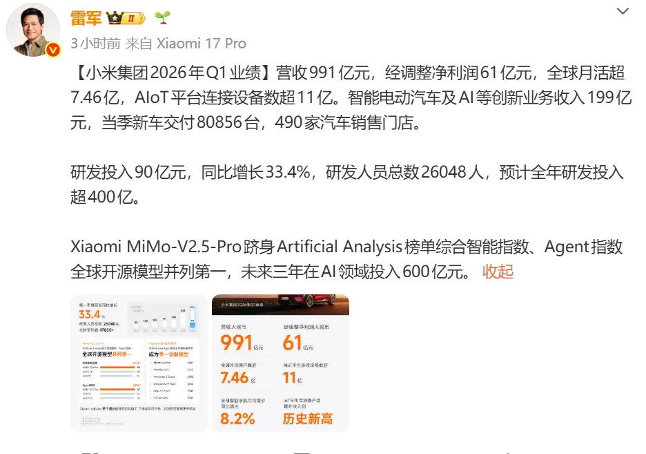 小米汽车又亏了,雷军慌不慌