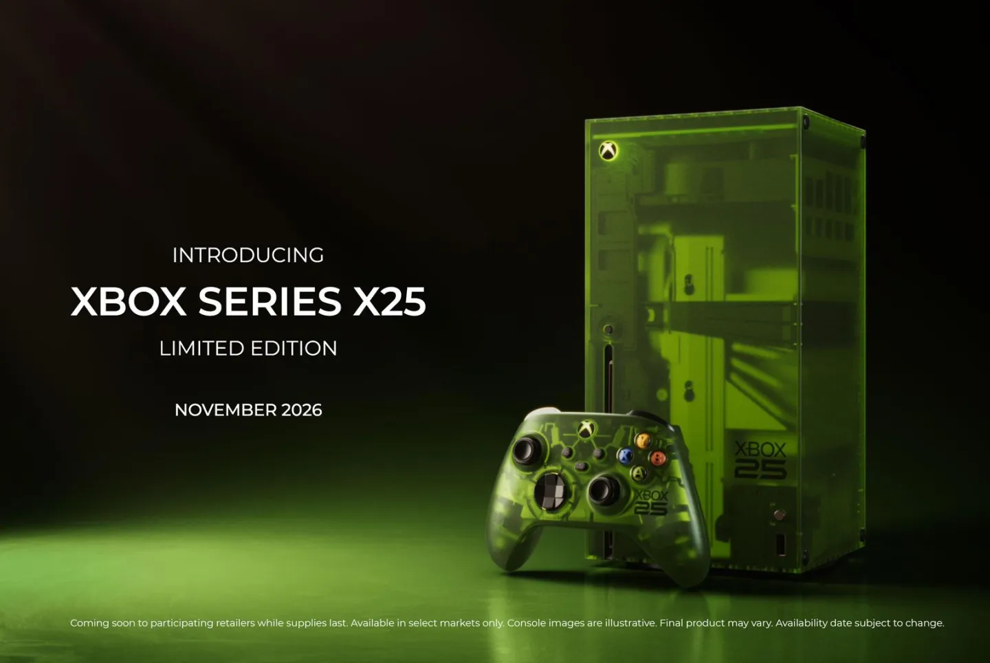 微软推出通体绿色的透明Xbox Series 纪念版主机 庆祝Xbox问世25周年