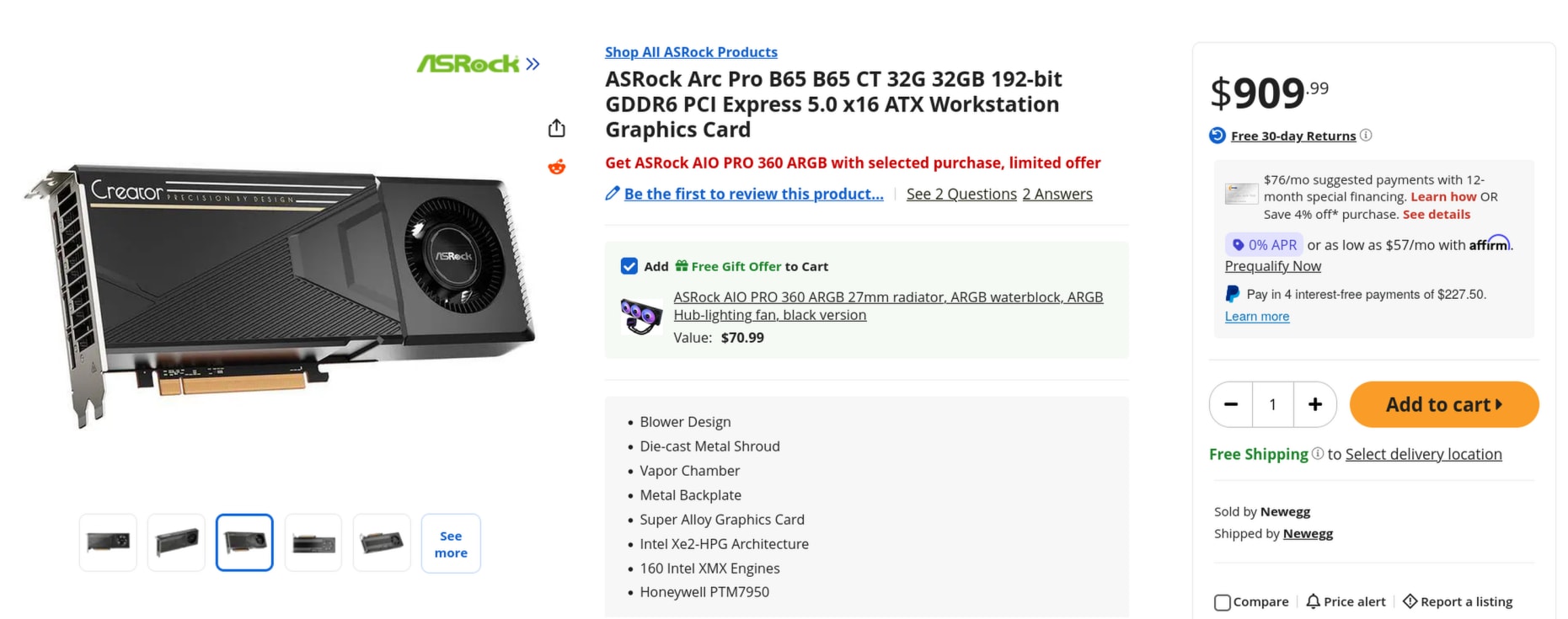 Intel Arc Pro B65现已在美国上市 售价910美元起