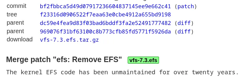 20余年无人维护的EFS文件系统被计划从Linux中移除