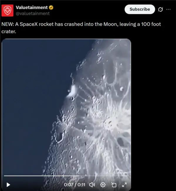 SpaceX火箭残骸撞月视频是假的 马斯克也被骗了