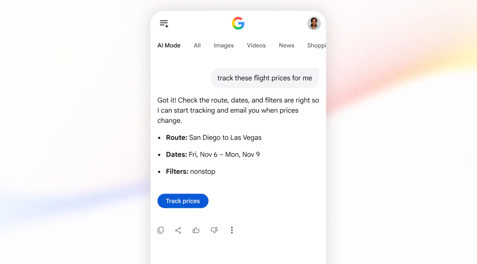 Google AI Mode新增旅行服务 可追踪机票价格、协助预订酒店