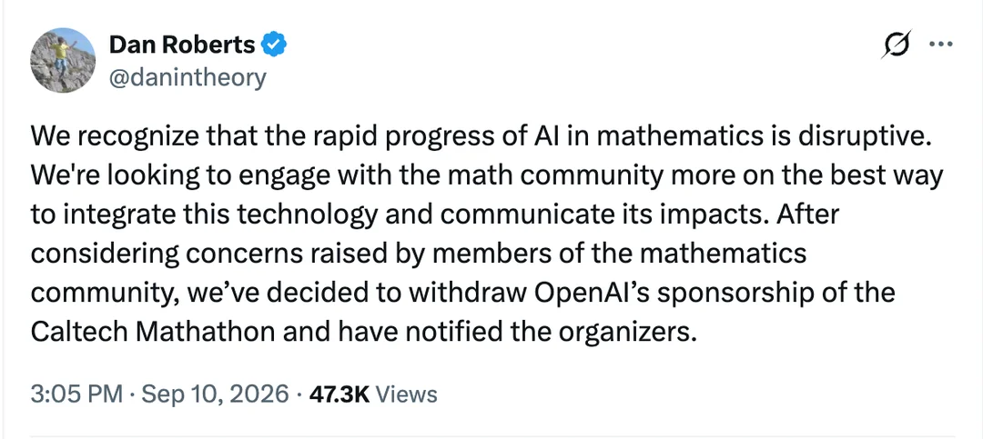 遭数百名数学家联名抵制 OpenAI宣布退出加州理工学院AI数学黑客松赞助