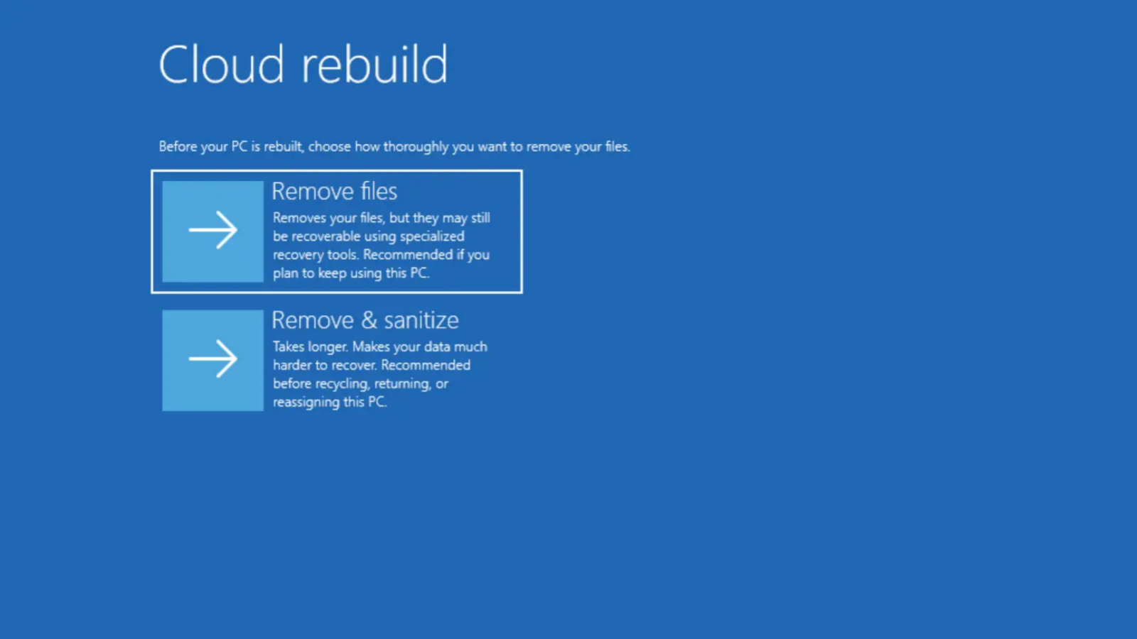微软优化Windows 11云重建功能 现在可以选择删除文件重装或彻底擦除硬盘上的文件