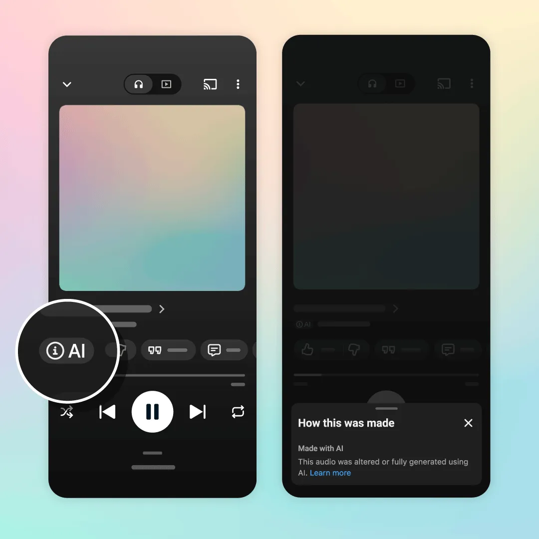 YouTube Music开始标注AI生成音乐 标签同步扩展至主YouTube应用