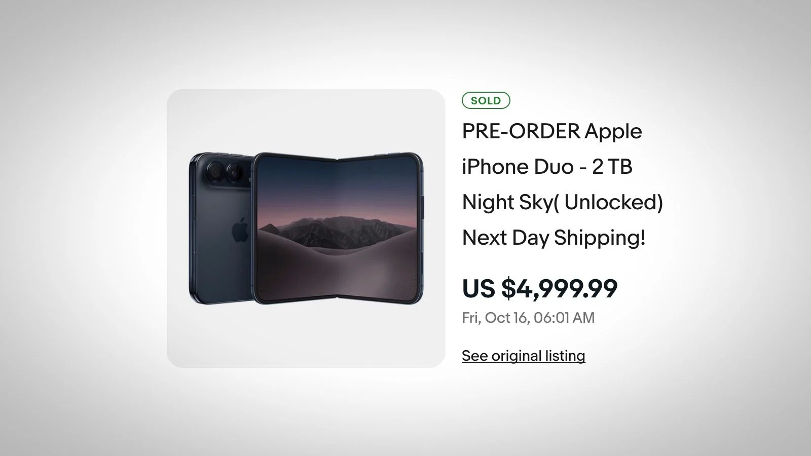 iPhone Duo预购数分钟后排期延至明年 2TB版eBay转售价逼近5000美元